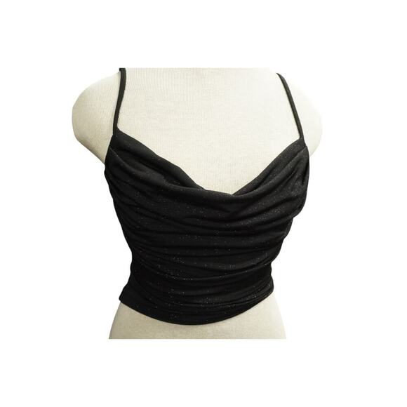 Vintage Bluetblu Y2K Ruched Glitter Cowl Neck Tank Black Spaghetti Strap Small - Picture 9 of 11